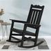 Black Plastic Outdoor Adirondack Rocking Chair with Big Armrests Weather Resistant Easy Installation Rocking Chair