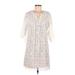 BCBGMAXAZRIA Casual Dress - Shift V Neck 3/4 sleeves: White Dresses - Women's Size Small