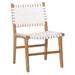 The Twillery Co.® Cleethorpes Top Grain Woven Leather w/ Teak Frame Dining Side Chair Wood/Upholstered/Genuine Leather in White/Brown | Wayfair