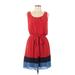 AB Studio Casual Dress - Mini Scoop Neck Sleeveless: Red Print Dresses - Women's Size Large