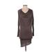 Helmut Casual Dress - Bodycon Cowl Neck Long sleeves: Brown Solid Dresses - Women's Size P