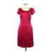 Diviine Modestee Cocktail Dress - Sheath Scoop Neck Short sleeves: Burgundy Print Dresses - Women's Size 6