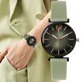 Fashion Ladies Sports Simple Black Dial Quartz Watch Casual 2023 Hot Sale Green Silicone Strap Women