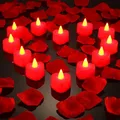 24pcs Heart Shape LED Tealight Candles with 1000pcs Silk Rose Artificial Petals Girl Scatter for