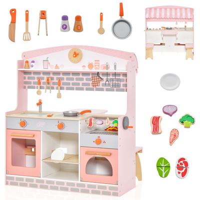 Costway Double-Sided Kids Play Kitchen Set with Ca...