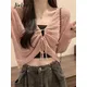 Jielur Autumn New Solid Color Slim Cardigan Woman Sweet Ladies Hollow Out Cardigan Pink White Green
