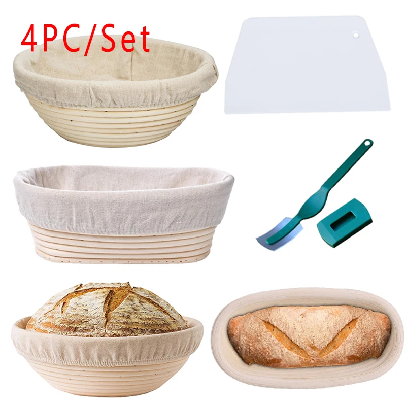 Handgefertigtes Rattan-Brot-Banneton-Korb-Set mit Liner, Brot-Gärkörbe, rund/oval, Sauerteig-Gernkorb, Bäckerei, Café Image