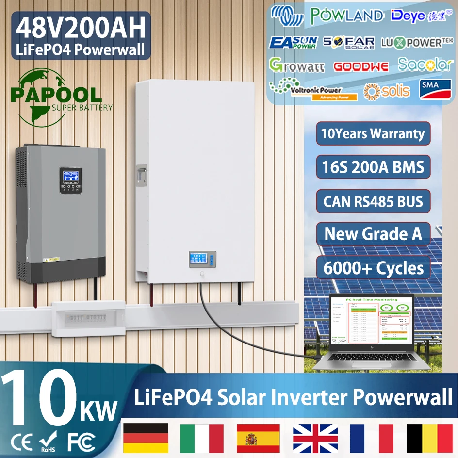 48V Powerwall 100Ah 200Ah LiFePO4 Batterie 6000 + Zyklus KANN RS485 16S BMS 51,2 V 5Kw 10Kw Für PV Solar Off/Auf Grid 10 Jahre Garantie Image