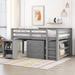 Full Low Study Twin Loft Bed with Cabinet & Rolling Portable Desk,Gray