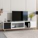 Stylish TV Stand, Two-tone Media Console for TVs Up to 80", Fluted Glass Door TV Cabinet with Golden Metal Handles & Legs