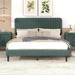 Velvet Queen Size Upholstered Platform Bed, Velvet Fabric Soft Backrest Wood Platform Bed Frame, No Box Spring Needed, Green