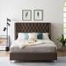 Queen Size Upholstered Platform Bed with Botton-Tufted Headboard and Nailhead Trim, Bed with Metal Legs and Wood Slats