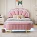 2-Pieces Bedroom Sets Full Size Platform Bed Upholstered Smart LED Bed, Bedroom Floating Platform Bed W/ Storage Ottoman, Pink