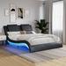 Faux Leather Upholstered Platform Bed Frame with led lighting ,Bluetooth connection to play music control,Backrest vibration