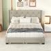 Queen Size Platform Bed Storage Bed with 2 Drawers, Linen Upholstered Bed Wood Platform Bed Frame with Headboard, Beige