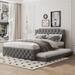 Queen Size Linen Platform Bed w/ Twin Size Trundle Upholstered Bed, Gray