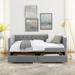 Twin Size Upholstered Daybed with Drawers Storage Bed, Button and Copper Nail on Square Arms Platform Bed, Easy Assembly