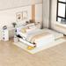 Full Size Platform Bed with Trundle & Drawers, Wood Full Bed Frame with a Rolling Shelf, Platform Bed with Desk, White