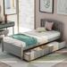 Twin Size Platform Bed with 2 Storage Drawers, Wood Platform Bed with Balustrade Headboard and Wood Slats