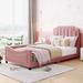 Twin Size Upholstered Daybed with Classic Stripe Shaped Headboard for Bedroom, Pink