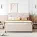 Beige Brick Pattern Full Size Upholstered Platform Bed with Twin Size Trundle Bed Frame and 2 Drawers for Guest Room Bed Room