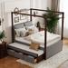 Gray Creative Full Size Upholstered Canopy Bed w/ 3 Drawers and Rolling Trundle Wooden Bed Frame and Solid Wood Slats Support