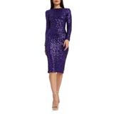 Emery Long Sleeve Sequin Cocktail Midi Dress - Purple - Dress the Population Dresses