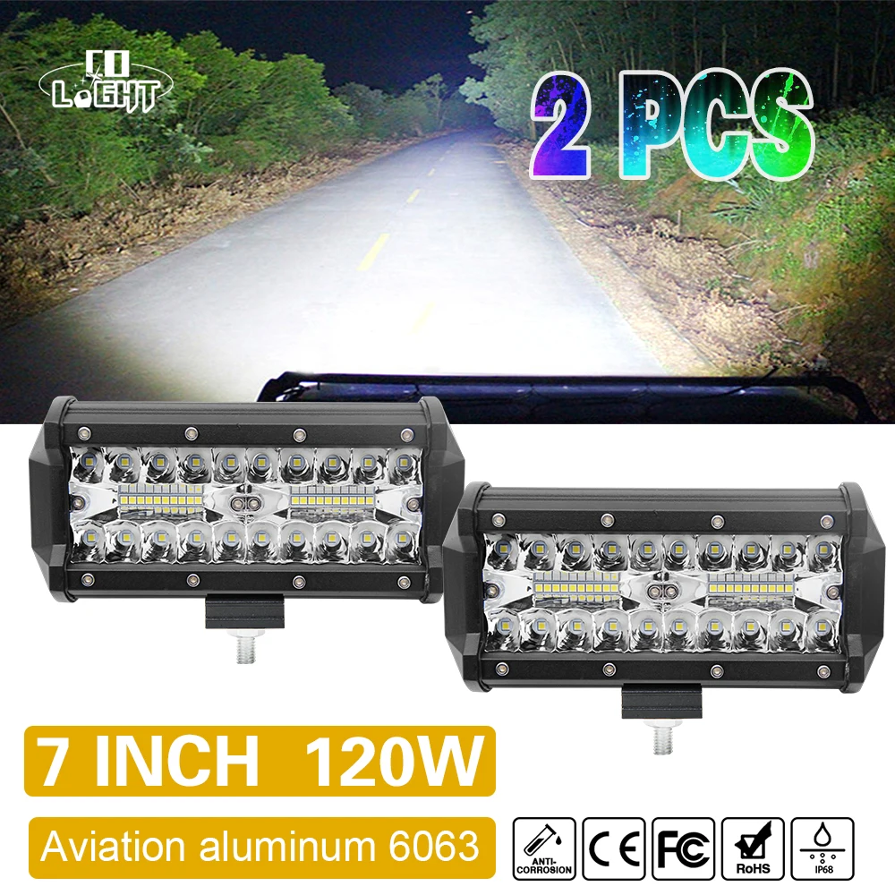 CO LIGHT 4 "2 pz 120 W Barra luminosa da lavoro a LED 7 '' per trattore Barca Fuoristrada Camion Suv Atv Spot Flood Combo 12 V 24 V Luci da lavoro a LED