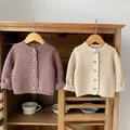 Stile coreano tinta unita manica lunga Cardigan cappotto neonato neonata maglia Cardigan maglione