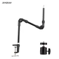 Andoer ST-01 Staffa metallica Supporto da tavolo pieghevole flessibile Adattatore per testa a sfera per luce di riempimento Anello luminoso a LED Fotocamera Smartphone