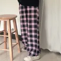 Pantaloni scozzesi neri e rosa pantaloni da donna Oversize pantaloni larghi larghi a vita alta Ins