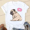 Donne Sweet Love Pug t-shirt abbigliamento moda donna manica corta vestiti del fumetto primavera