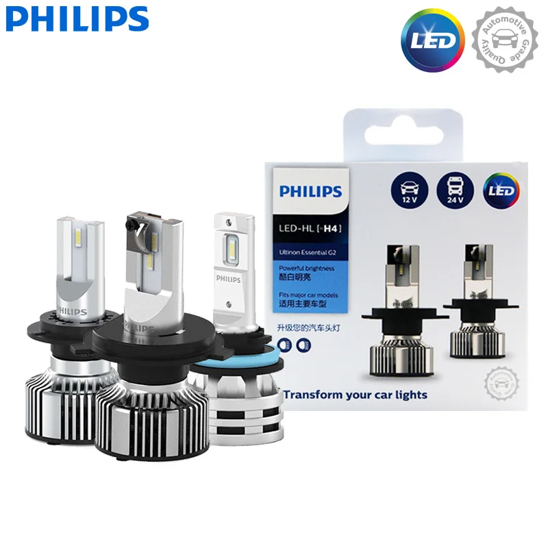 Philips Ultinon Essential G2 LED H1 H4 H7 H8 H11 H16 HB3 HB4 H1R2 9003 9005 9006 9012 6500K Faro per auto Fendinebbia automatico (confezione da 2)