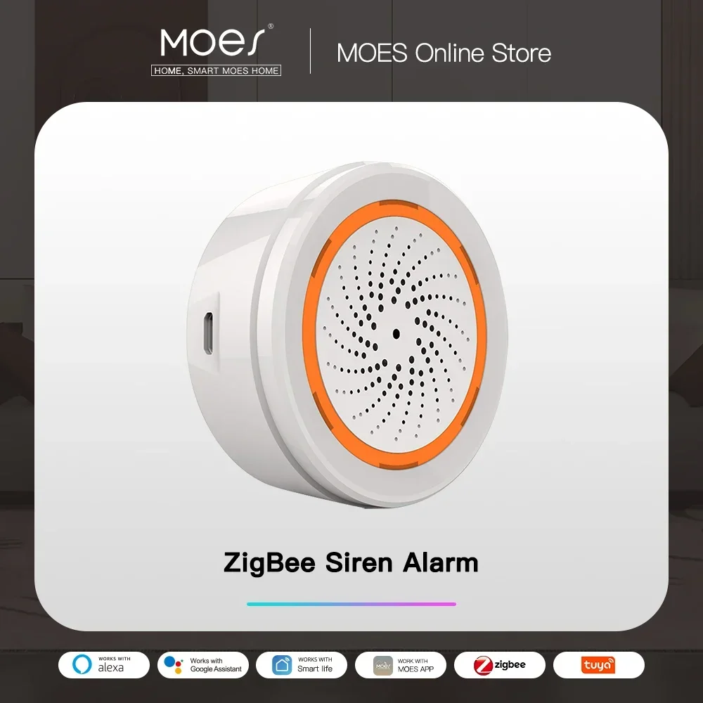 MOES Tuya ZigBee Sensore sirena intelligente con suono e luce 90dB Sirena Smart Life Sistema di sicurezza domestica Tuya Gateway Hub, utilizzato con Alexa
