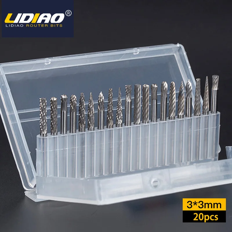 LIDIAO Set di frese rotanti in metallo duro con gambo da 3 mm Set di lime rotanti Punta per intaglio a doppio taglio per utensile per lucidatura di metalli in legno e acciaio