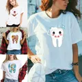 Maglietta donna 2022 moda Harajuku Summer Top Tee coppia Casual Cartoon denti stampa t-shirt manica