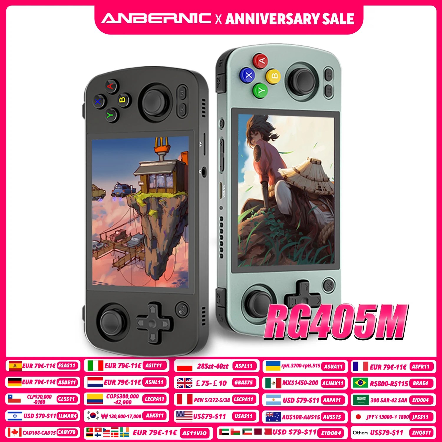 Console di Gioco Portatile Anbernic RG405M in Metallo, Sistema Android 12, Unisoc Tiger T618, Schermo IPS da 4 Pollici, Supporto Aggiornamento OTA