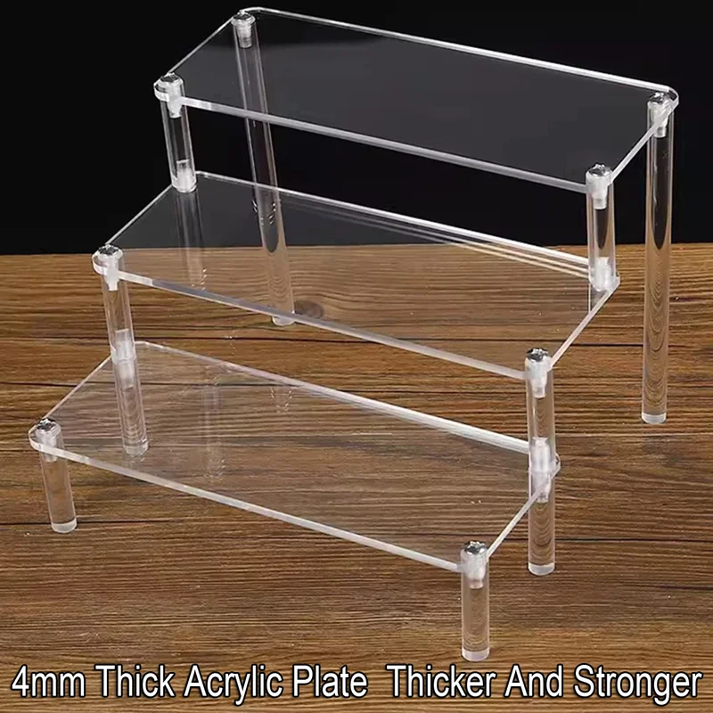 Espositore in acrilico a 1-4 livelli Espositore durevole per bambola di profumo per cupcake Scaffale di stoccaggio per scatola cieca trapezoidale trasparente