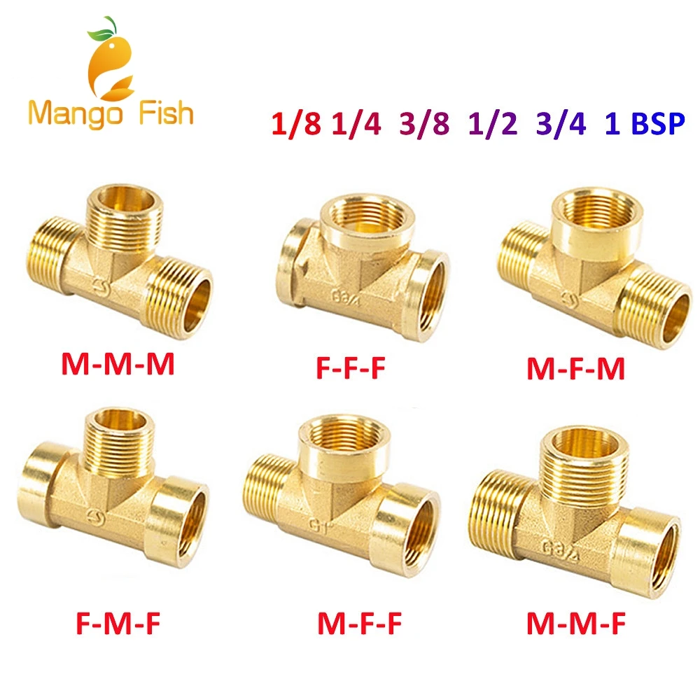 Raccordo pneumatico per tubi idraulici in ottone filettatura maschio/femmina 1/8 "1/4" 3/8 "1/2" BSP tipo T raccordi in rame acqua olio gas adattatore
