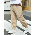 LJMOFA pantaloni Cargo per bambini pantaloni Casual per ragazzi pantaloni Multi tasca Hip Hop di