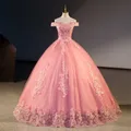 Estate nuovi abiti Quinceanera rosa elegante abito da festa con spalle scoperte abito da ballo