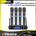 BOMGE Sistema microfonico wireless a 4 canali Set microfono cordless con quattro microfoni portatili a frequenza fissa, lungo raggio 200 piedi