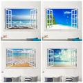 Blue Beach Nature Sky 3D Window View Wall Sticker PVC Sea Landscape Vinyl Decal Room Decor carta da