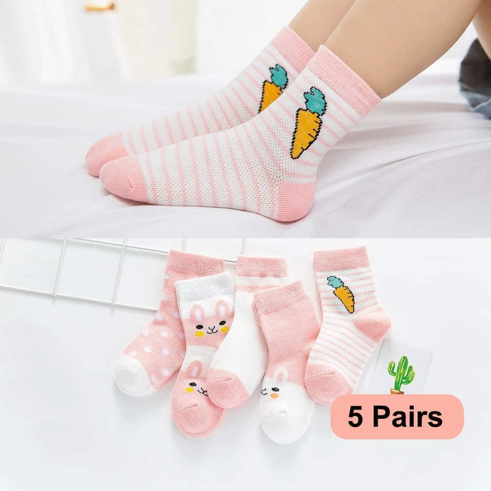 5 paia/lotto 0-9Y calzini per bambini estate cotone cartone animato animale calzini per bambini carota ragazze maglia carino neonato bambino calzini per bambini