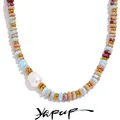 Yhpup Collana a catena con colletto di perle d'acqua dolce in pietra naturale alla moda Collana in acciaio inossidabile fatta a mano con perline alla moda Bijoux regalo