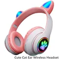 Cuffie wireless rosa con orecchie di gatto carine Cuffie compatibili con Bluetooth Auricolari stereo pieghevoli con microfono Musica Regalo per ragazza per bambini