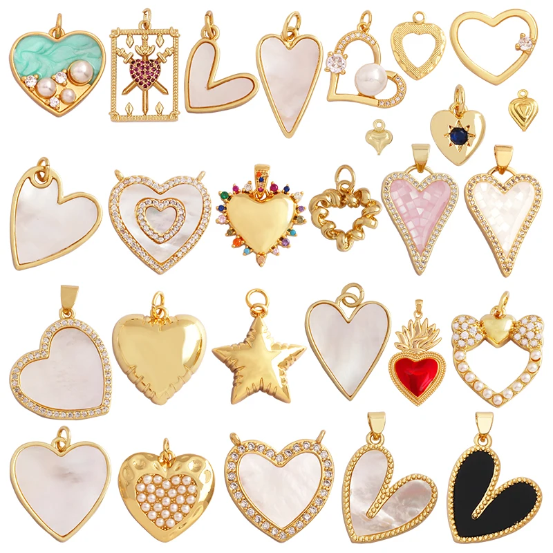 Ciondolo con ciondolo focale in zircone classico con cuore d'amore, perla di conchiglia creativa Accessori per gioielli placcati in oro 18 carati Forniture M41
