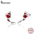 BAMOER Orecchini a bottone in smalto rosso pesce per donna Argento sterling 925 Primavera Koi Orecchini a bottone Festival Gioielli di moda in argento SCE812