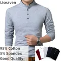 T-Shirt Liseaven T-Shirt da uomo in cotone T-Shirt a maniche lunghe T-Shirt da uomo tinta unita top