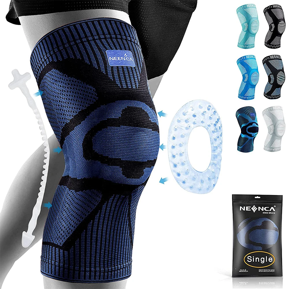 NEENCA Supporto per ginocchiera con stabilizzatori laterali Manicotto di compressione per ginocchio in gel rotuleo per il dolore al ginocchio Recupero da infortuni al menisco